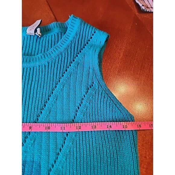 SAHALIE Sleeveless Crew Neck 100% Cotton Knit Sweater Dress, Medium, Teal Green - Picture 3 of 7